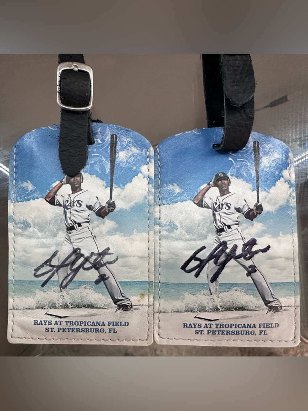 2 autographed luggage tags by B.J. Upton